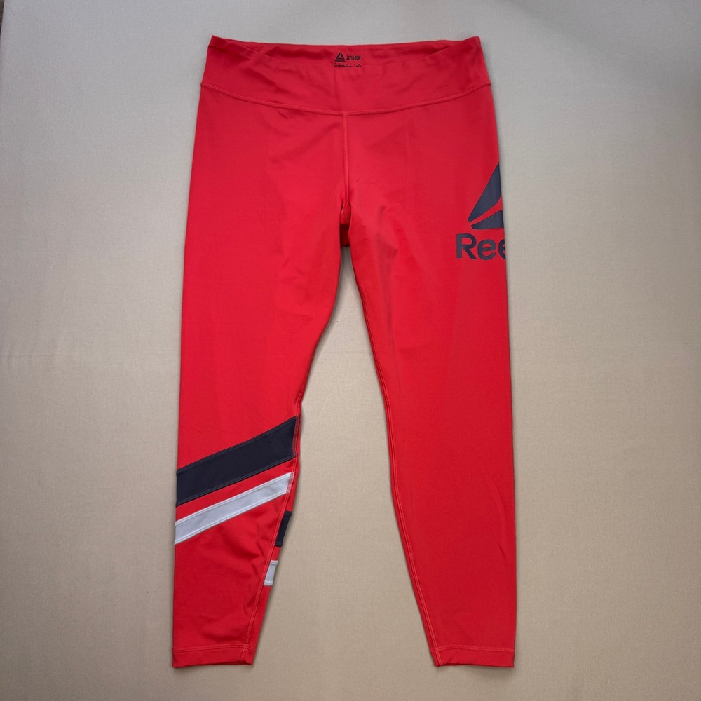 Reebok Womens Plus Size 2X Red Graphic Training Leggings Activewear Pants